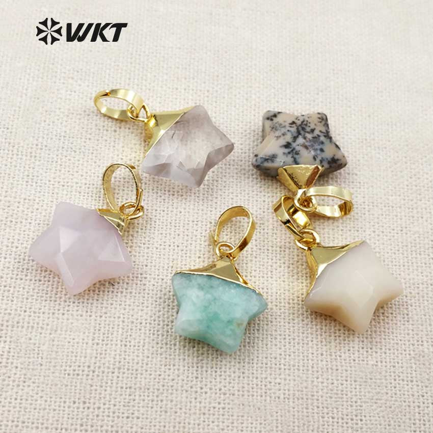WT-P1308 New ! Multi Natural Gemstone Pendant Factory Directly Sprcial Design Pendant Mini Star Shape 24 K Gold Hat Pendant