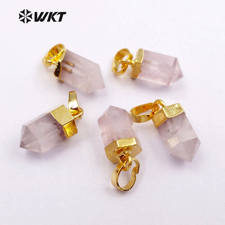 WT-P1332 WKT Wholesale Bullet Point Tiny Exquisite 24k Real Gold Silver Plated Rose Quartz Pendant Gift for Girl