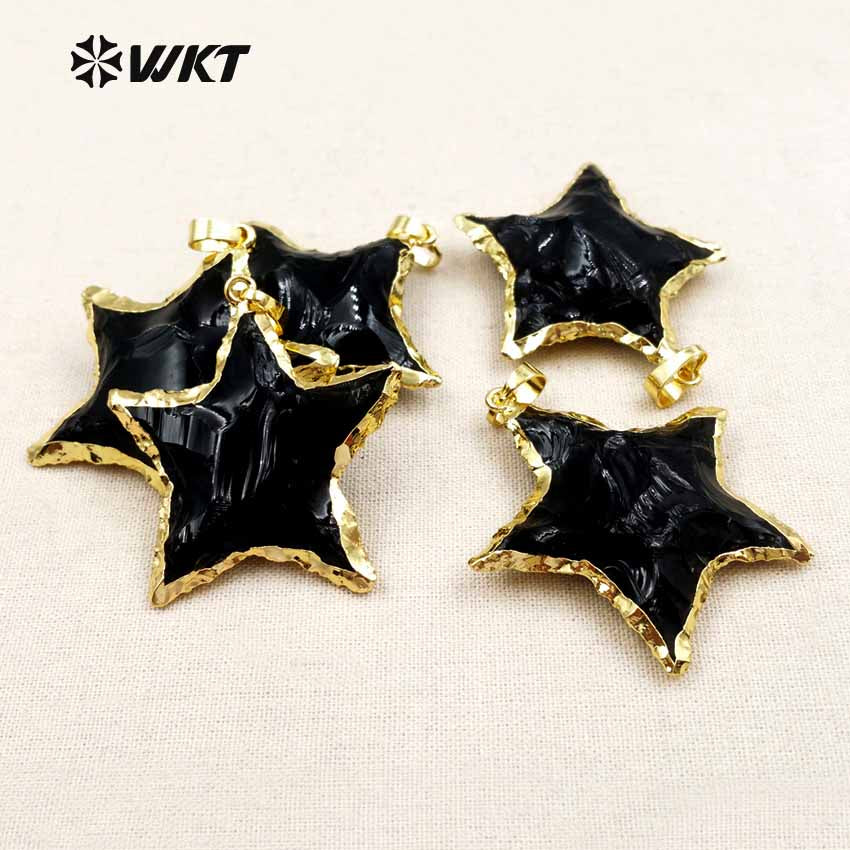 WT-P1323 High Quality 24k Real Gold Plated Black Obsidian Pendant With Star Shape Hot Fashion Gift for Women