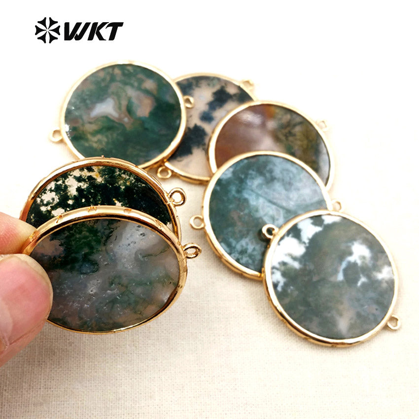 WT-C233 Wholesale Fashionable Round Shape Jewelry Emerald-slice Connector with Jasper Agate 24K Plated Connector