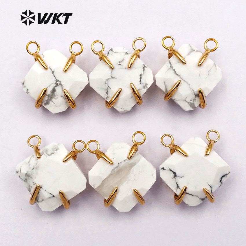 WT-P1335 WKT Wholesale White Turquoise Pendant with Double Loops, Unique Design Stone Pendant with Square Shape Gifts for Women