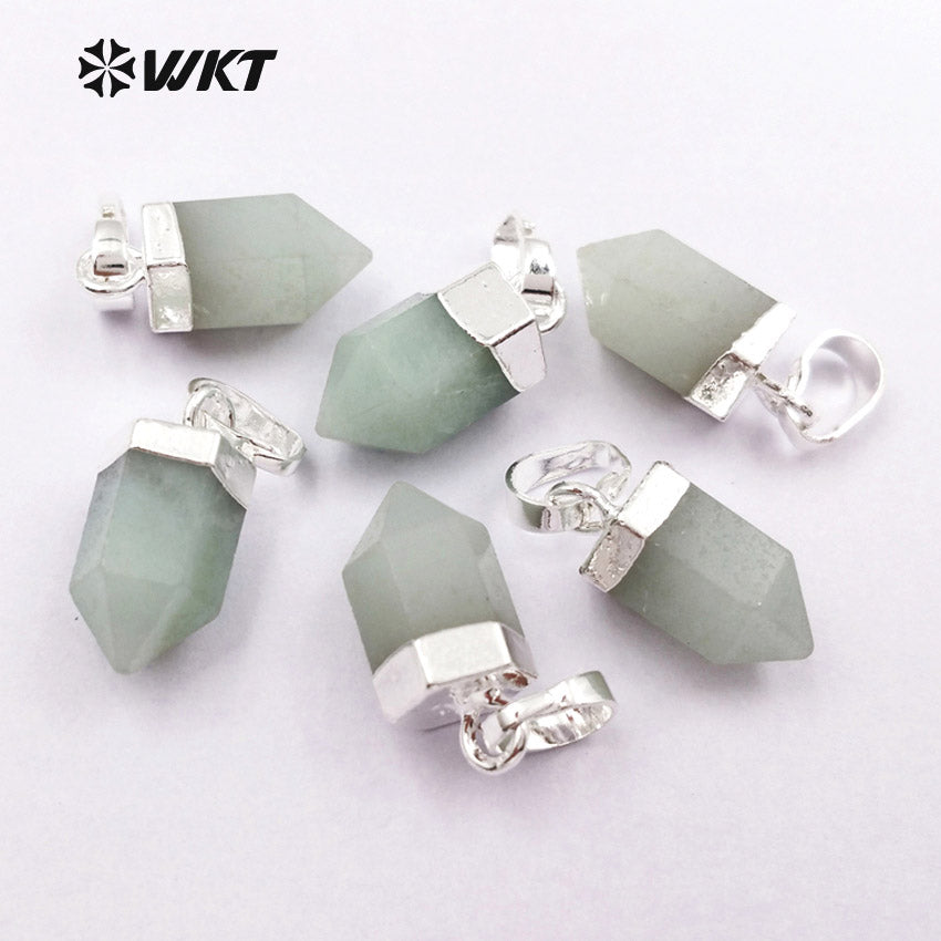 WT-P1328 WKT Wholesale Small Bullet Point Tiny Multiply Gemstone Real Gold Silver Plated Natural Raw Green Chalcedony Pendant