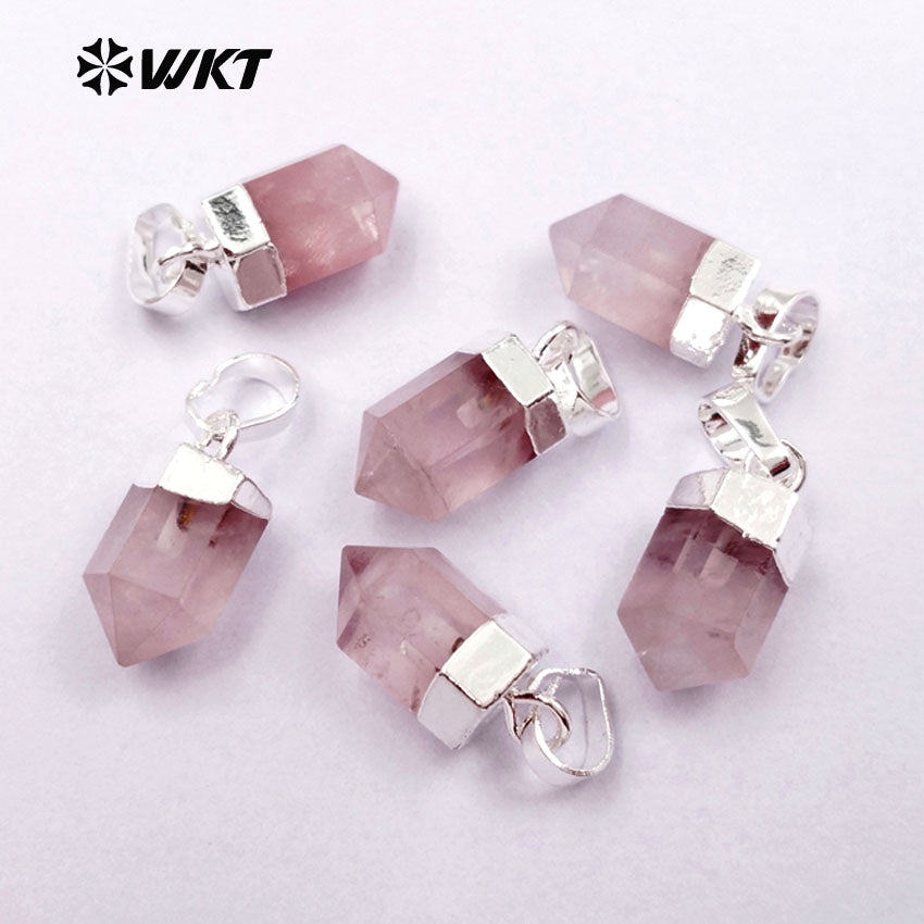 WT-P1332 WKT Wholesale Bullet Point Tiny Exquisite 24k Real Gold Silver Plated Rose Quartz Pendant Gift for Girl