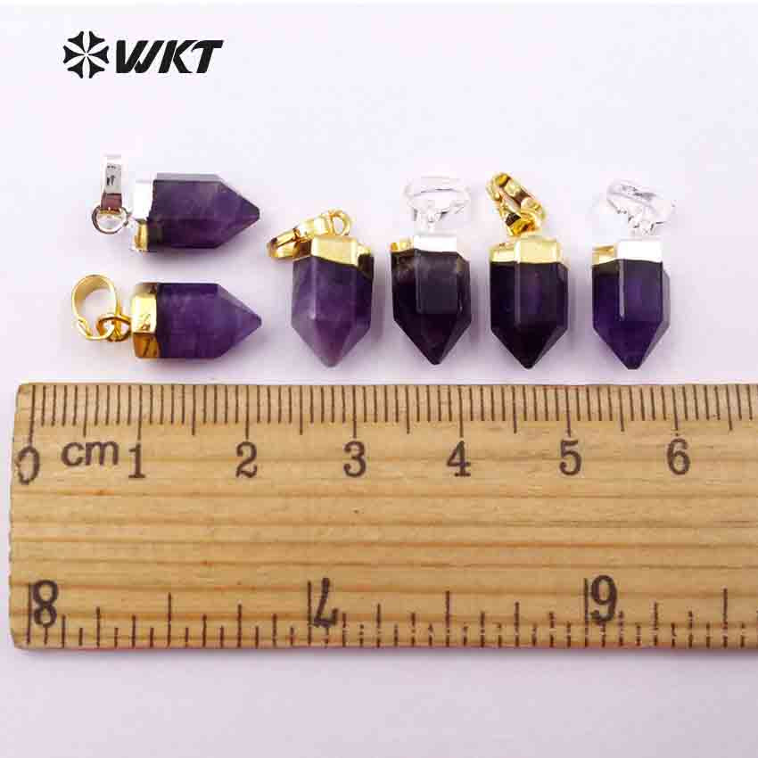 WT-P1333 WKT Wholesale Fashionable Bullet Shape Tiny Elegant 24k Real Gold Silver Plated Purple Amethyst Pendant
