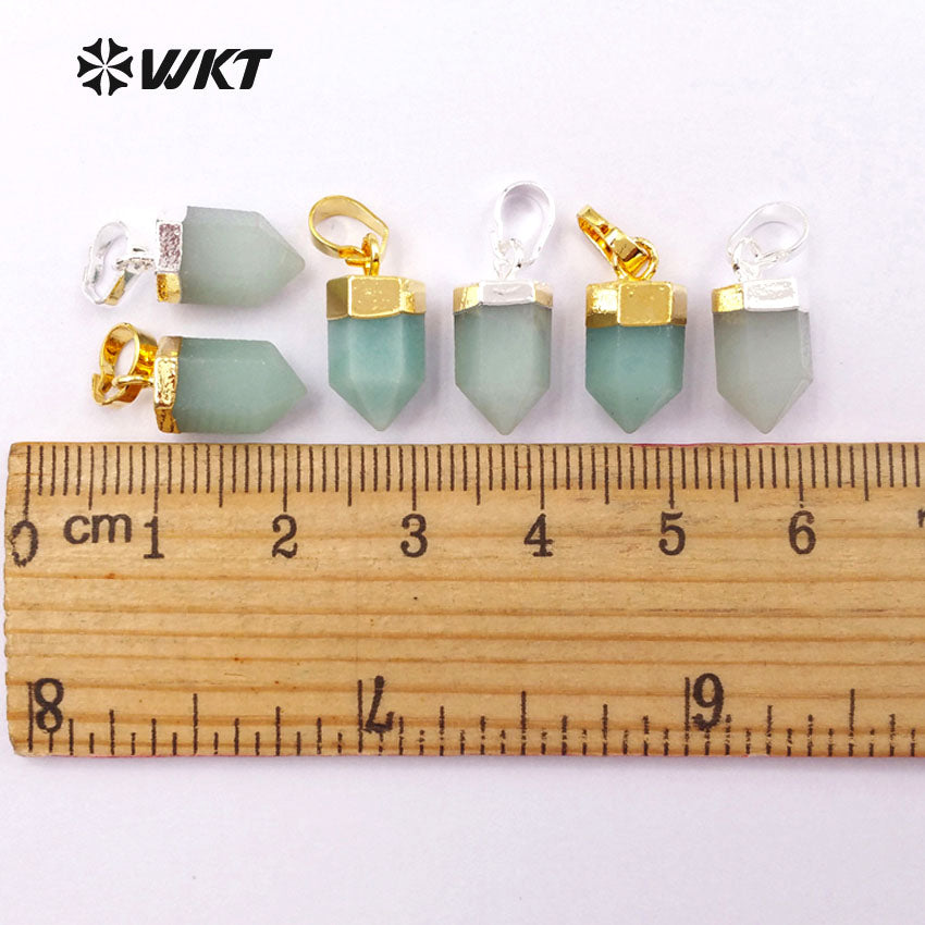 WT-P1328 WKT Wholesale Small Bullet Point Tiny Multiply Gemstone Real Gold Silver Plated Natural Raw Green Chalcedony Pendant