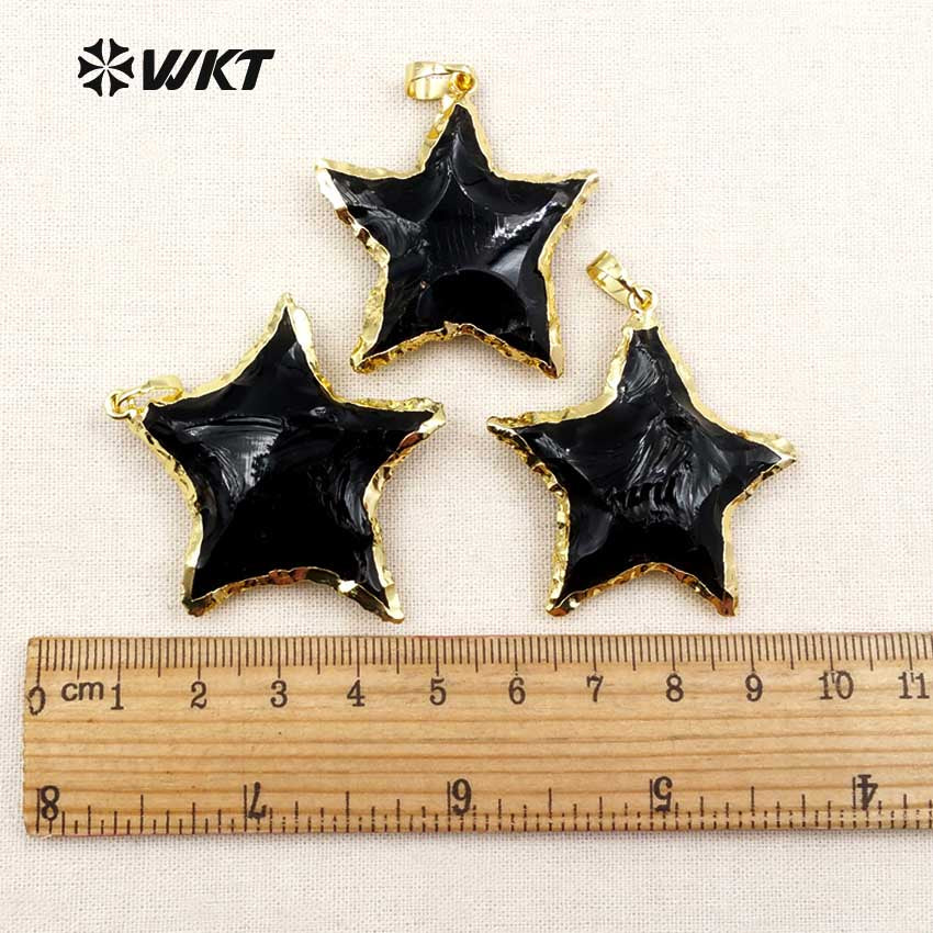 WT-P1323 High Quality 24k Real Gold Plated Black Obsidian Pendant With Star Shape Hot Fashion Gift for Women