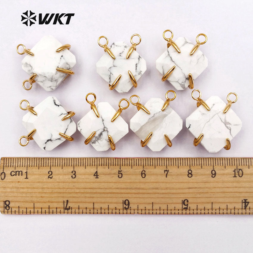 WT-P1335 WKT Wholesale White Turquoise Pendant with Double Loops, Unique Design Stone Pendant with Square Shape Gifts for Women