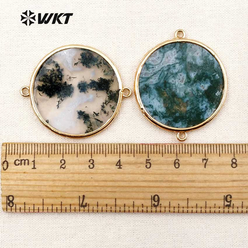 WT-C233 Wholesale Fashionable Round Shape Jewelry Emerald-slice Connector with Jasper Agate 24K Plated Connector