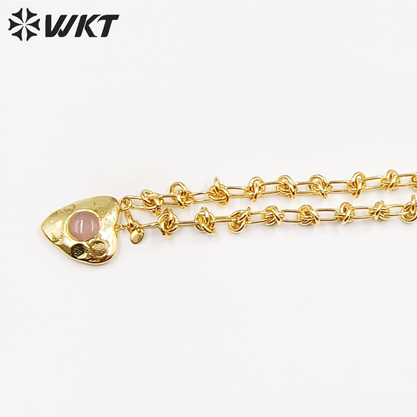 WT-N1429 Gorgeous Romantic Heart Shaped Natural Rose Quartz 16inch Long Layer Vintage Necklace Casual Long Statement Necklace