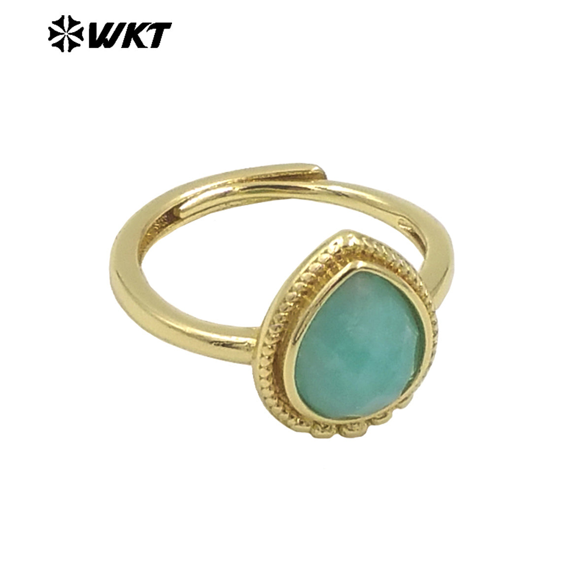 WT-R509 Wholesale Fashion Tiny Pear Shape Natural Gemstone Setting Teardrop Amazonite Birthday Stone Ring