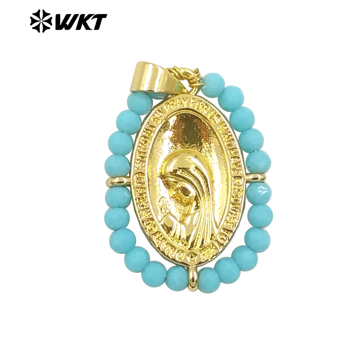 WT-MN995 WKT 18K Gold Plated Yellow Brass Metal Carved With Handmade Wire Wrapped Crystal Beads the Beauty Face Necklace