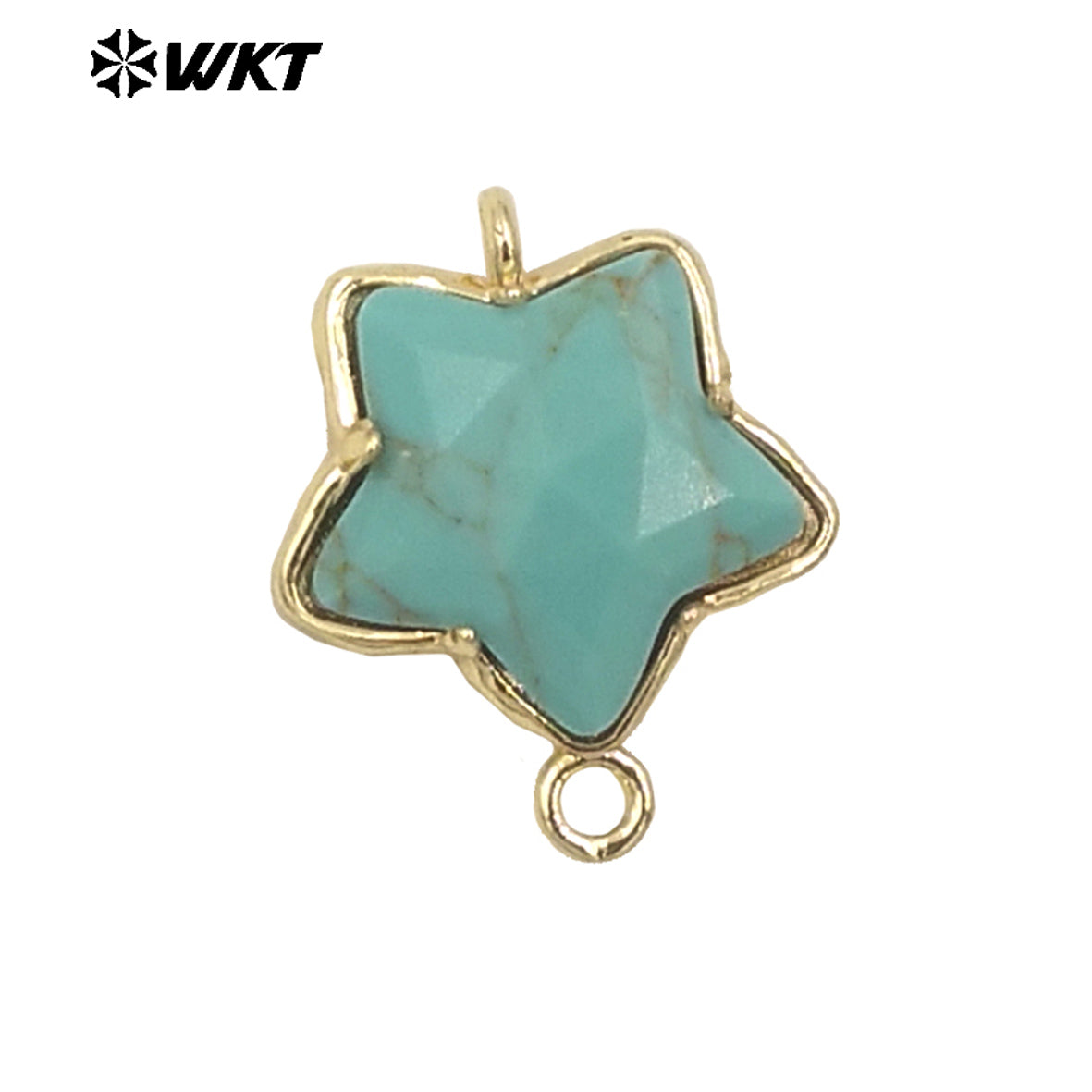 WT-C327 Wholesale New Small Stone Carved Star Connectors 18K Gold Plated Claw Setting Lovely Double Loops Findings