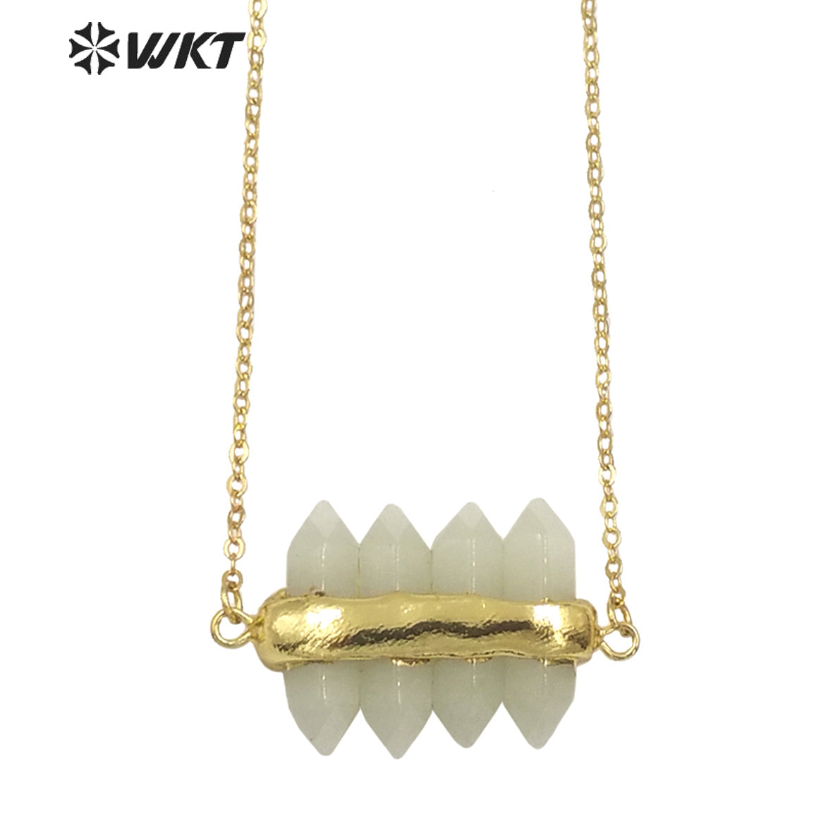 WT-N1460 WKT NEW Design Double Gemstone Point Rose Quartz Amethyst Energy Lucky Stone Necklace Many Colors Available