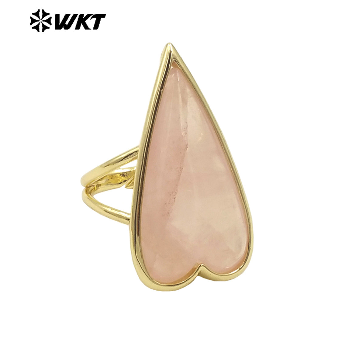 WT-R512 Amazing Long Drop Natural Stone Carved Lovely Heart Rose Quartz Ring for Lady Gift Gold Cute Women Gift
