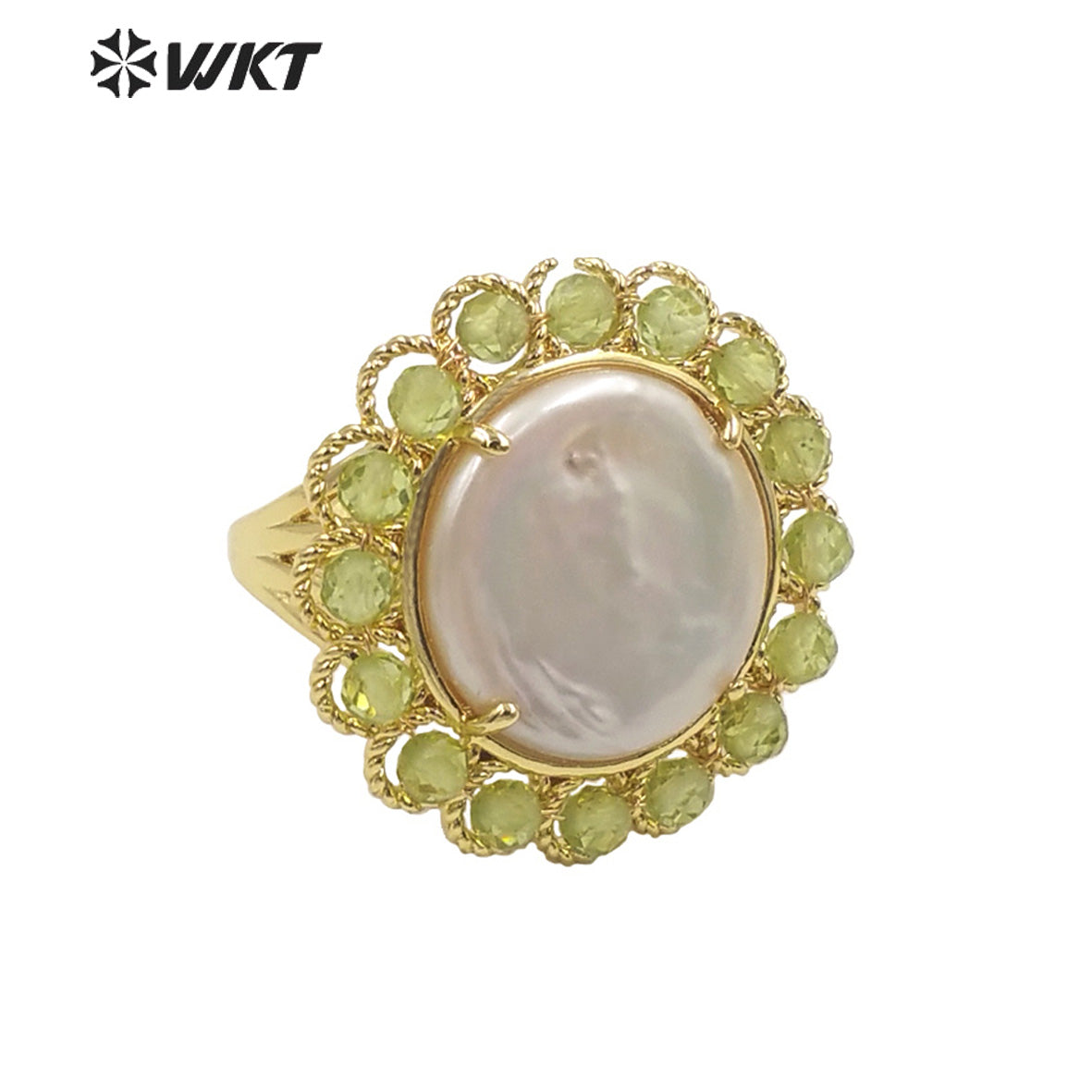 WT-MPR061 Vintage Design Natural Stone & Freshwater Pearl Stravagante 18k Gold Plating Women Pearl Boho Ring for Gift