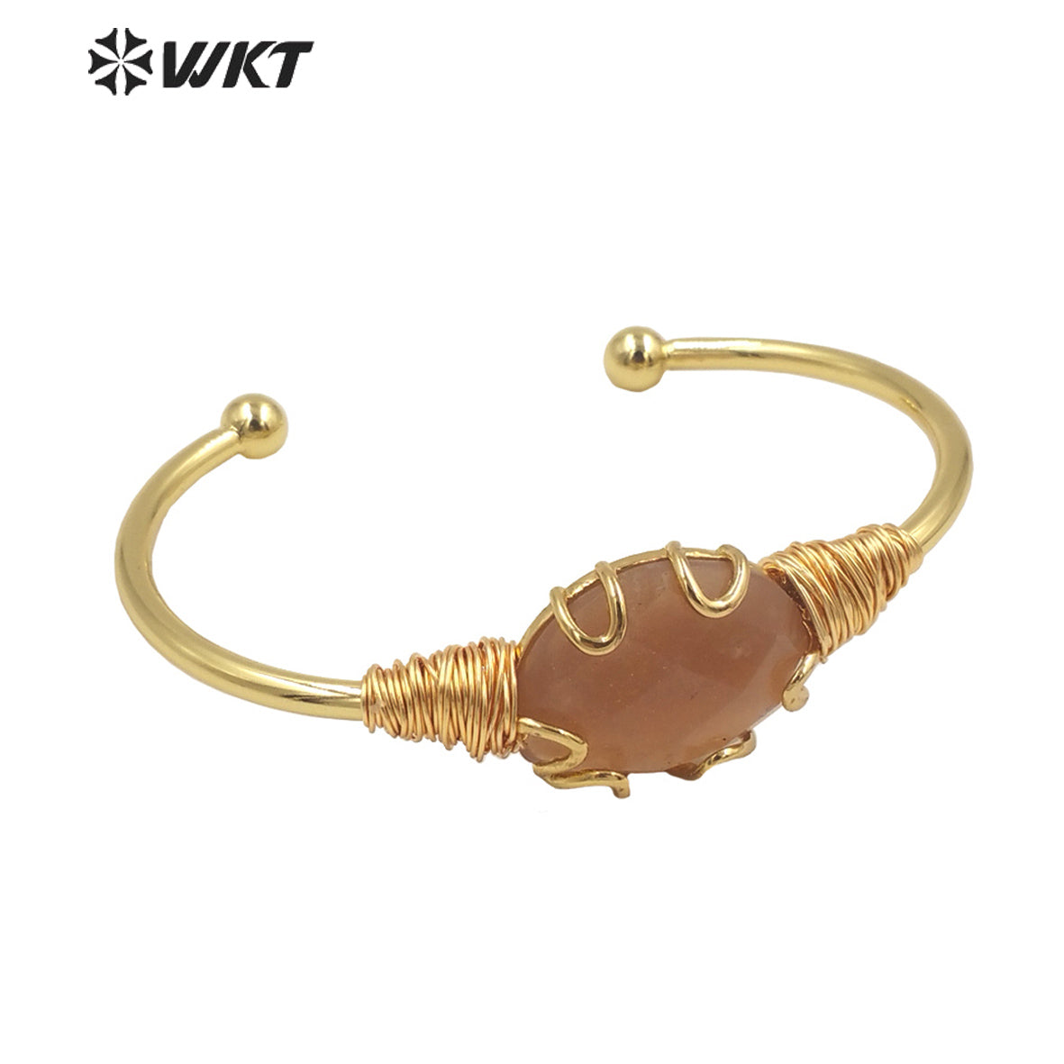WT-B644 WKT Lovely Fashion Design Trendy Gift for Women Gemstone 18k Plating C Shaped Natural Colorful Gemstone Bracelets