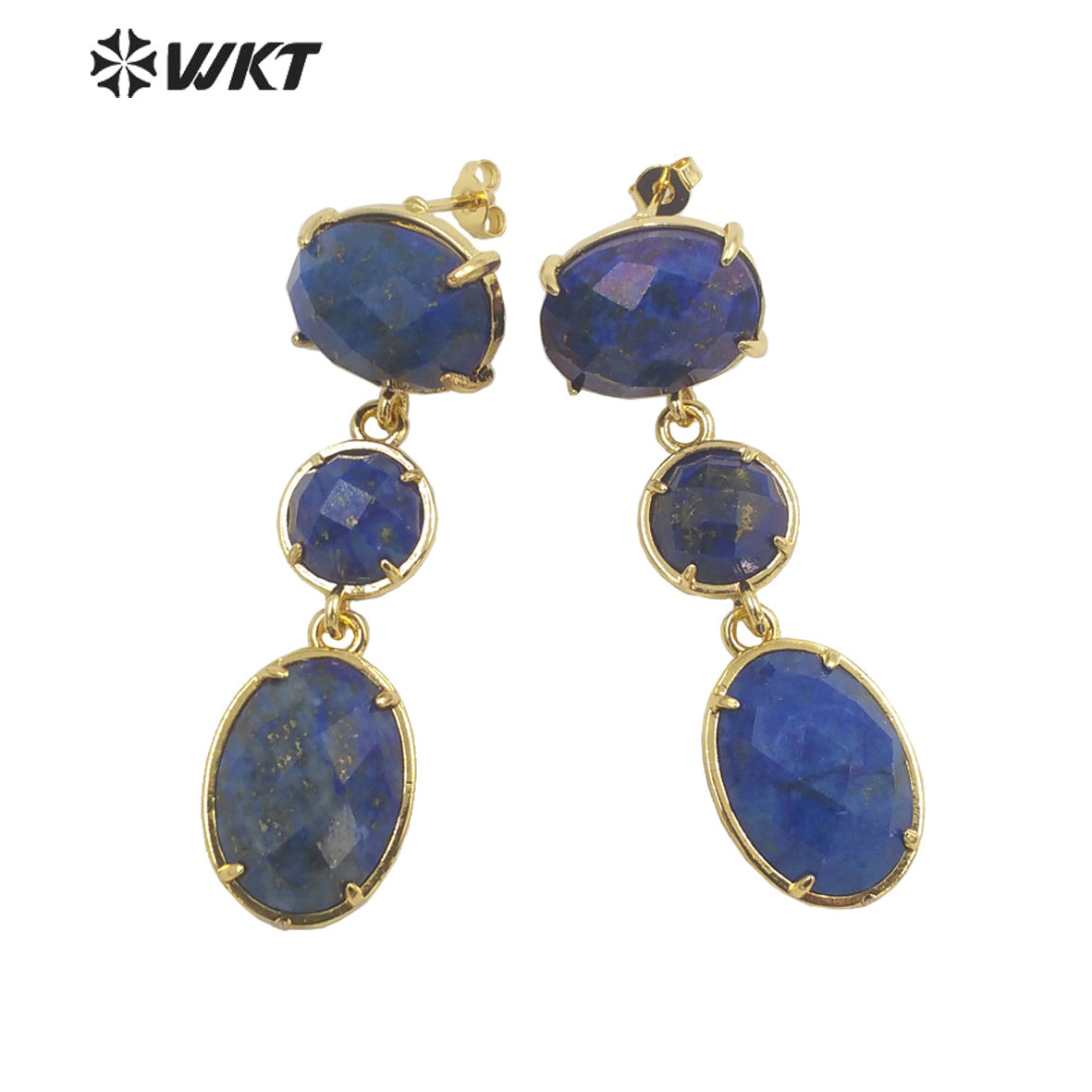 WT-E690 Amazing Gorgeous Fashion Triple Stone Earrings Precious 18k Real Gold Plated Resist Tarnish Prong Setting Dangle Studs