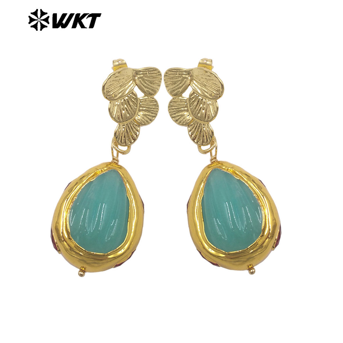 WT-E805 High Quality 18K Gold Plated Hand Carved Colorful Glaze Waterdrop Shape Earrings For Female Party Wearing Jewelry