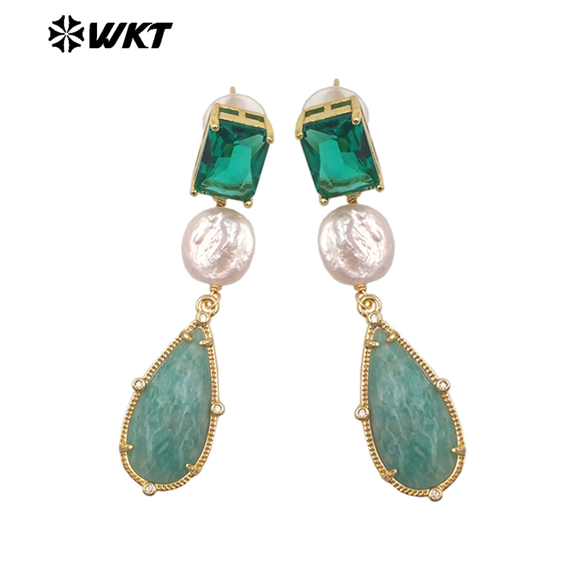 ME121 Wholesale Gold Plated Women Gemstones Earrings Jewelry Natural Amazonite Stone WaterBDrop Shape Romantic Ladies Gift