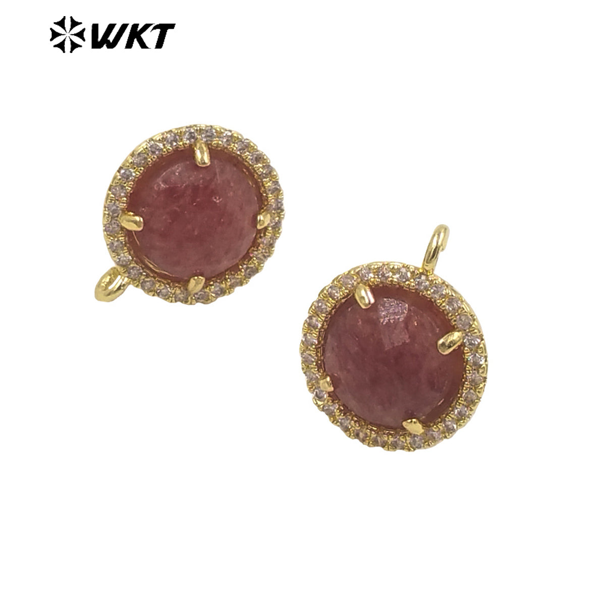WT-JFE82 WKT Elegant 10mm Round 18k Gold Plated Claw Setting Stone Earring Hoops for DIY Making Fashion Gemstone Studs Findings