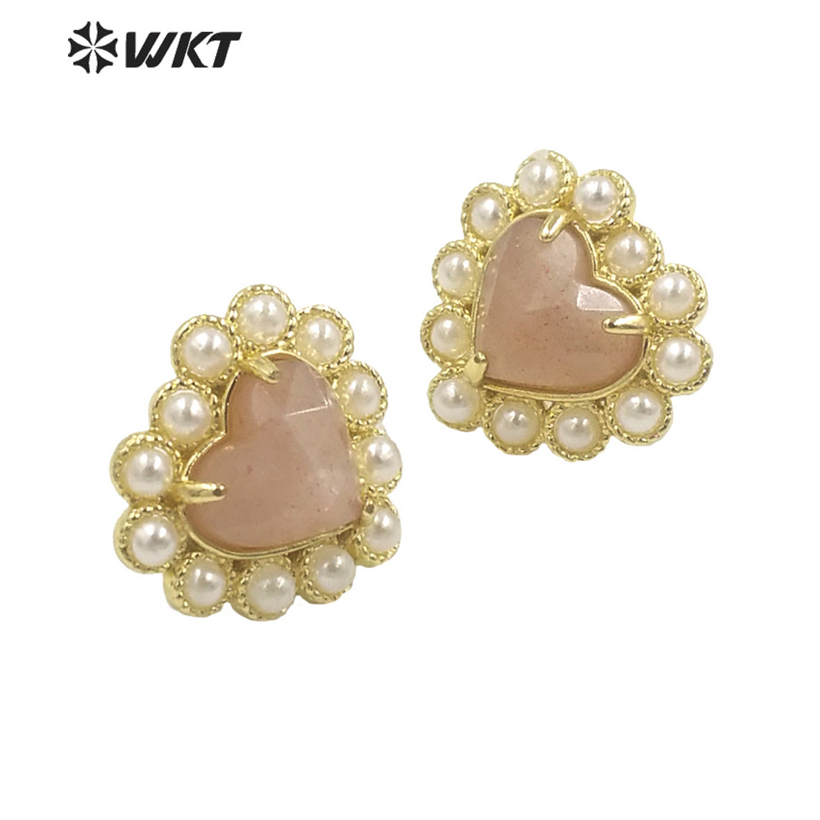 WT-MPE122 Amazing Fashion Gold Plated Natural Gemstone Heart Studs 18k Gold Plated Amethyst Gorgeous Studs