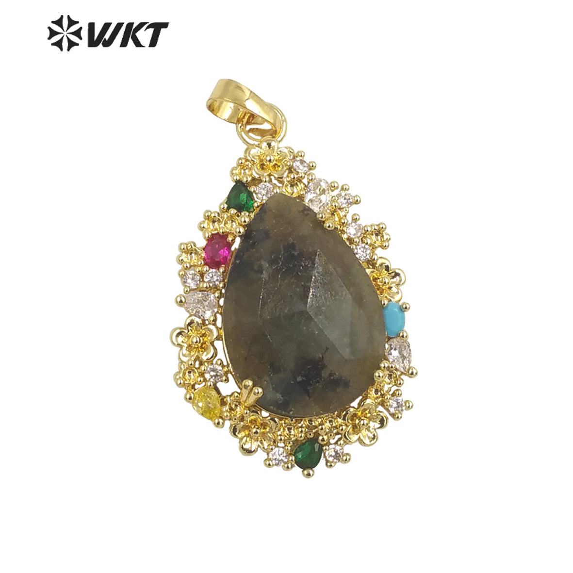 WT-P1877 Wholesale Fashion Gold Water Drop Micropaved Cubic Zircon Setting Natural Stone Pendant for Necklace Earring Design