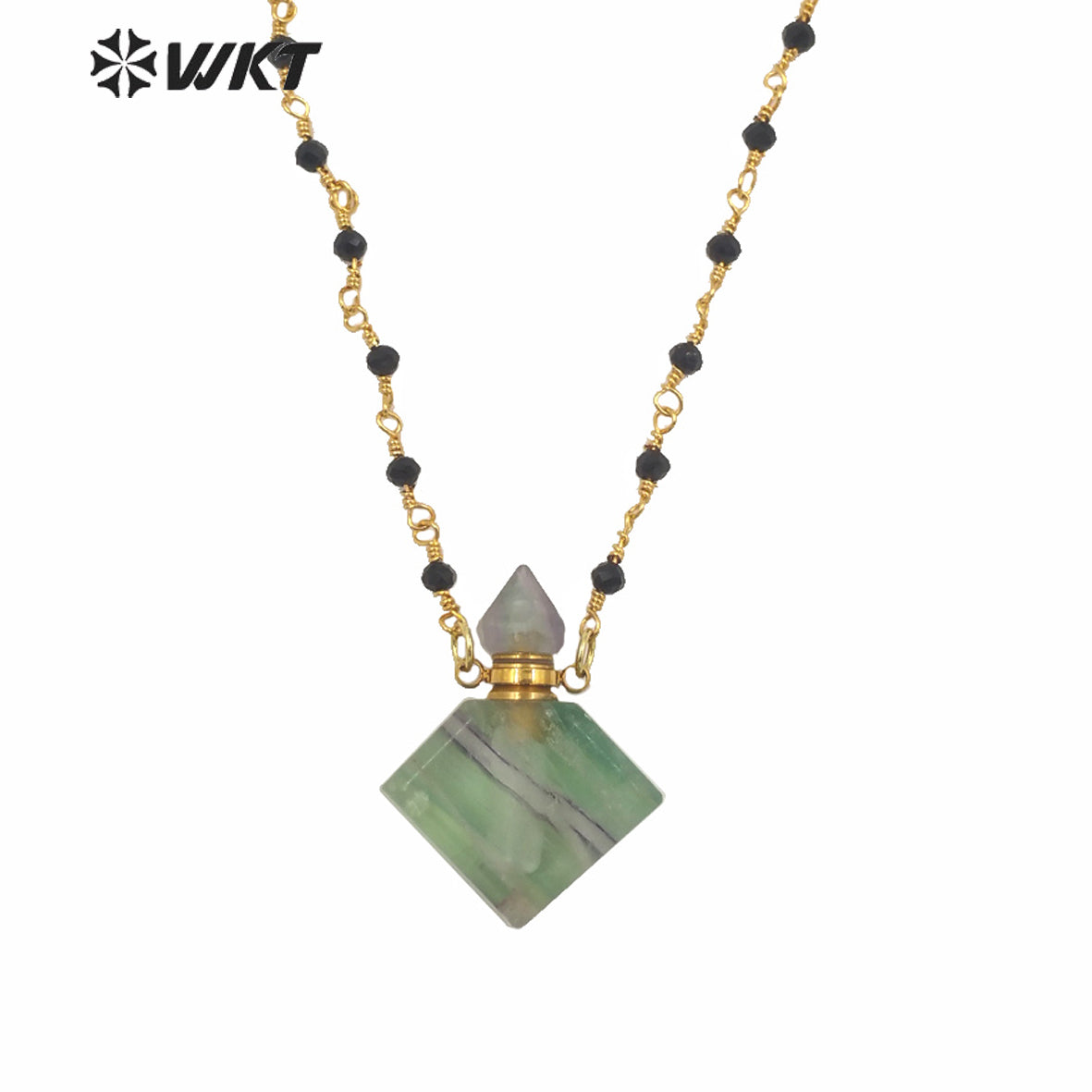 WT-N1229 WKT New Design Natural Precious Faceted Gemstone Essence Oil Bottle Necklace Hot Beads Chain Perfume Bottle Necklace