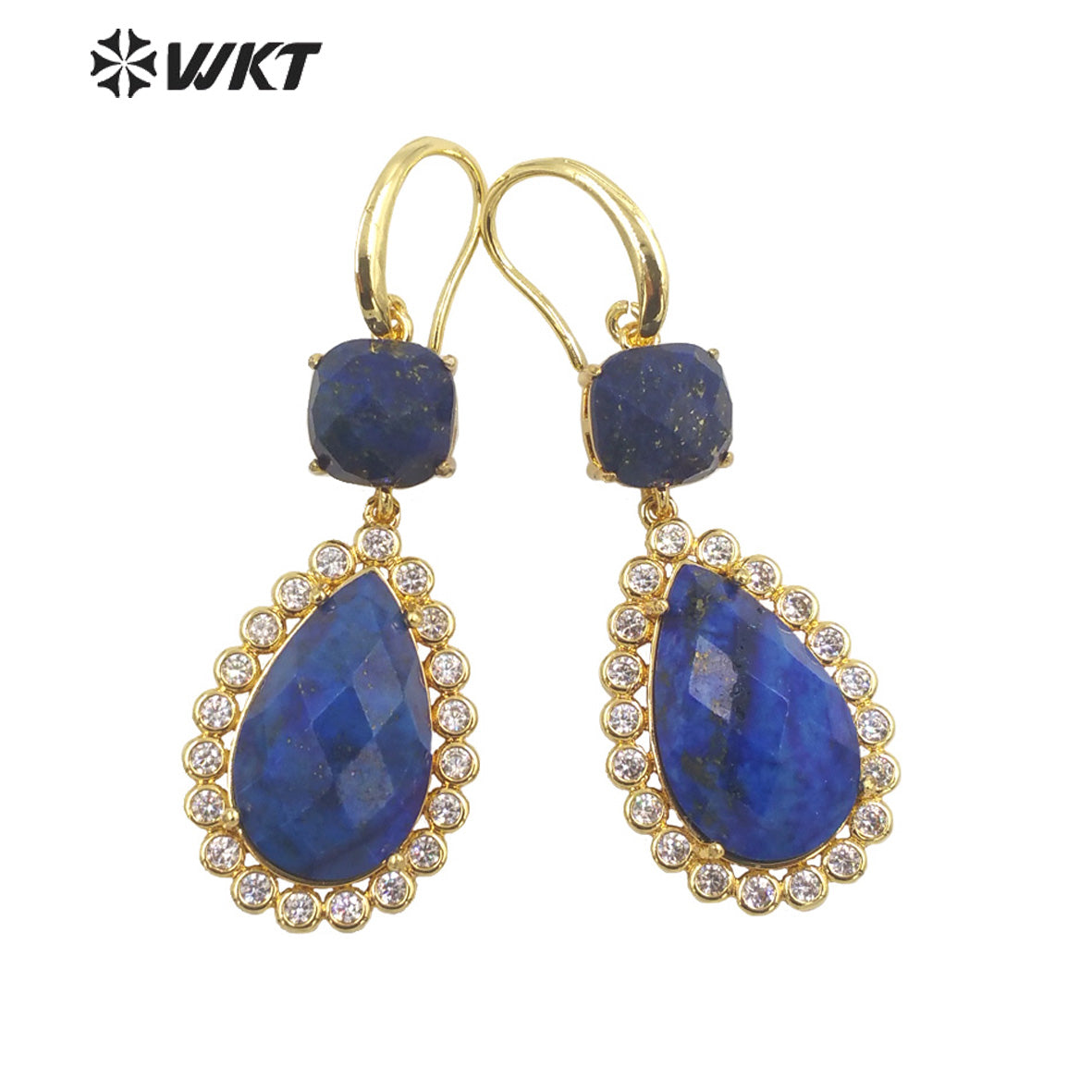 WT-E697 Wholesale Fashion Micropaved Cubic Zircon Setting Stone Earrings Attractive Long Drop Gemstone Hoop Earrings for Gift
