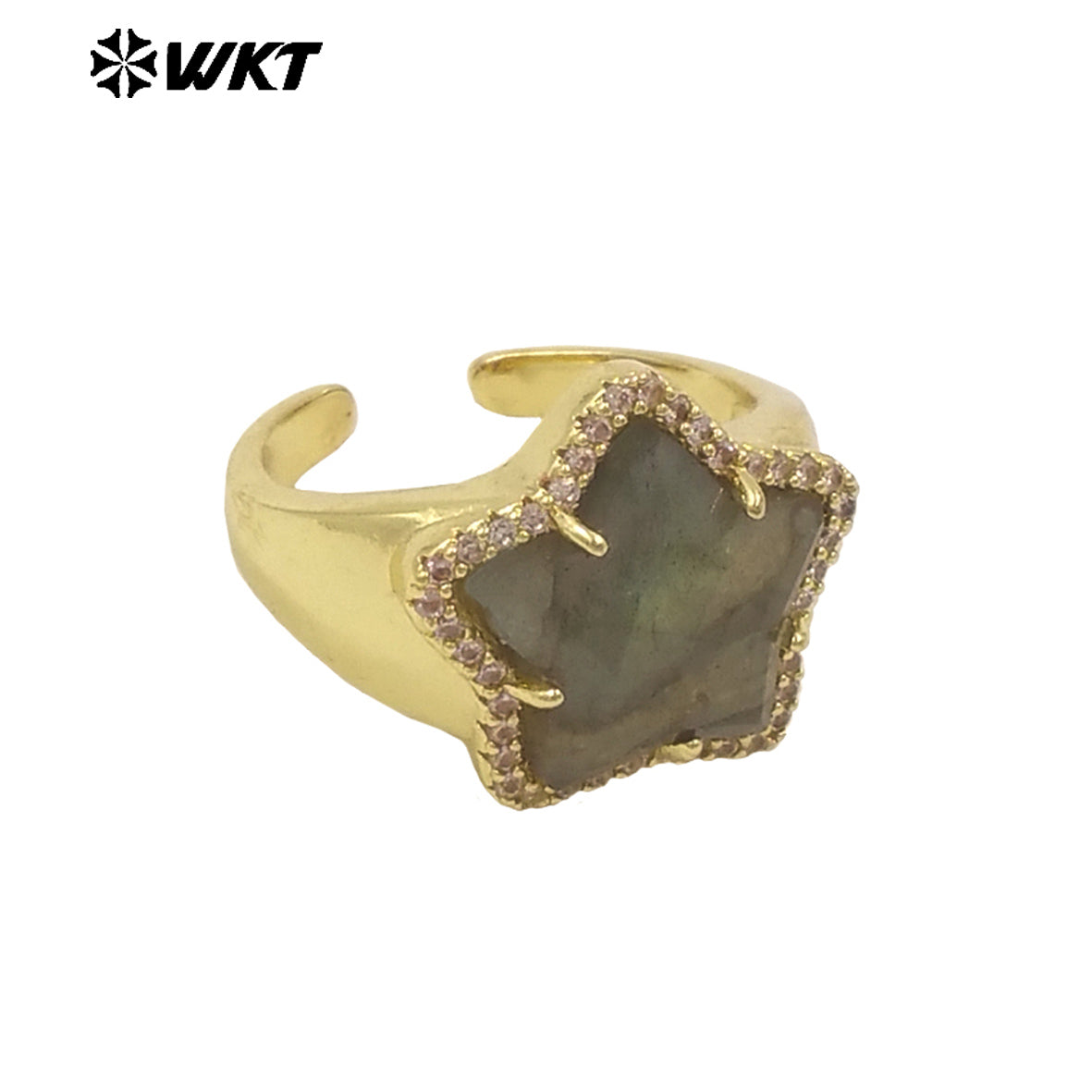 WT-R558 Sweet and Cute 18K Gold Plated Star Shape Natural Gemstone Opening Adjustable Ring for Girls As Party Decoration Jewelry