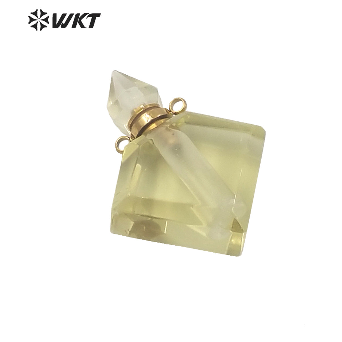 WT-P1575 Wholesale Rhombus Shape Natural Stone Essence Oil Bottle Pendant Gold Stainless Steel Components Stone Perfume Bottle