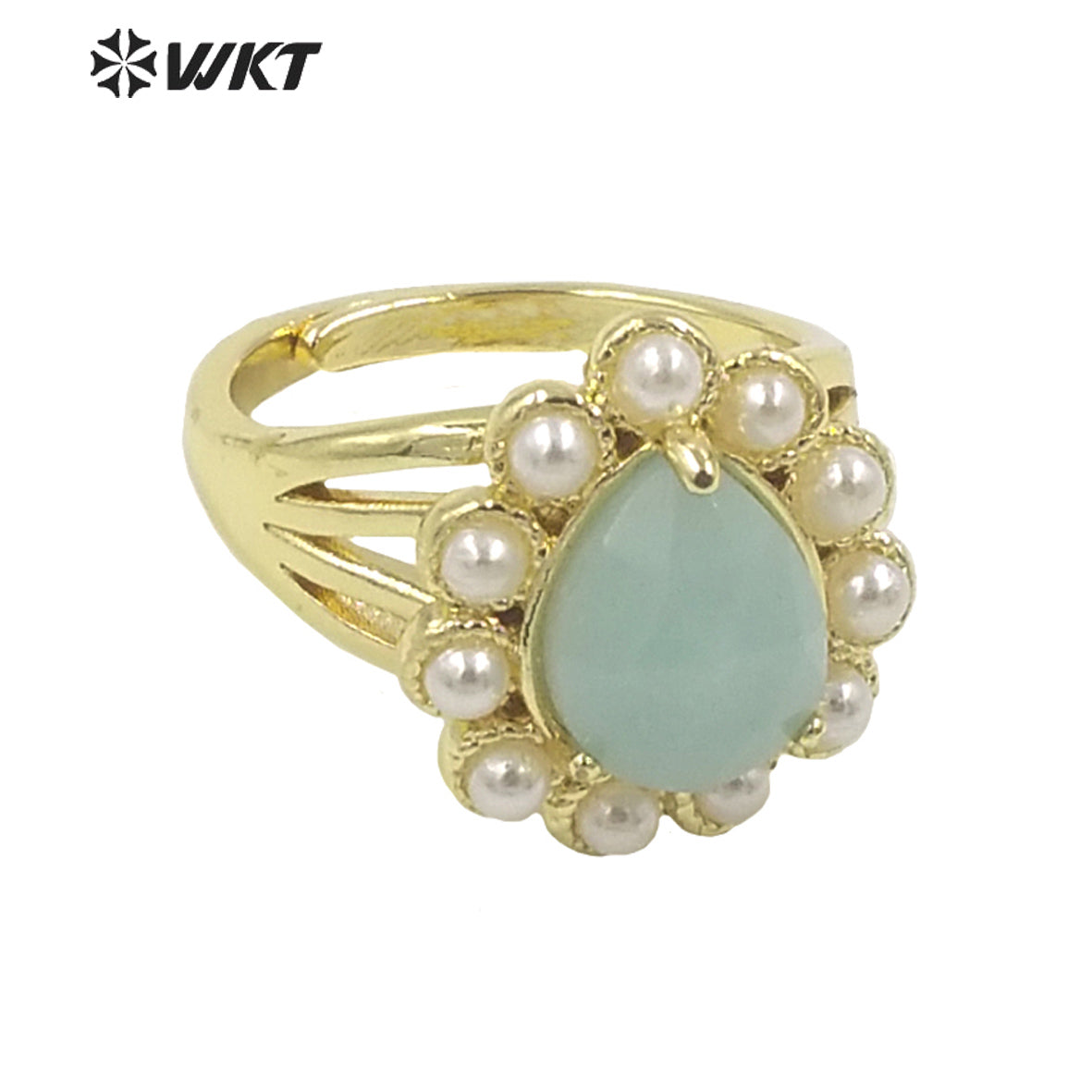 WT-MPR082 Amazing Delicate Fashion Gold Women 18K Plated Teardrop Open Adjustable Tiger Eye Stone Ring
