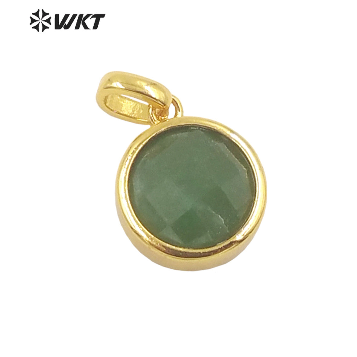 WT-P1838 Delicate Gold Bezel Tiny Round Faceted Stone Charms Pendant for Jewelry Necklace Europe Popular Pendant Design