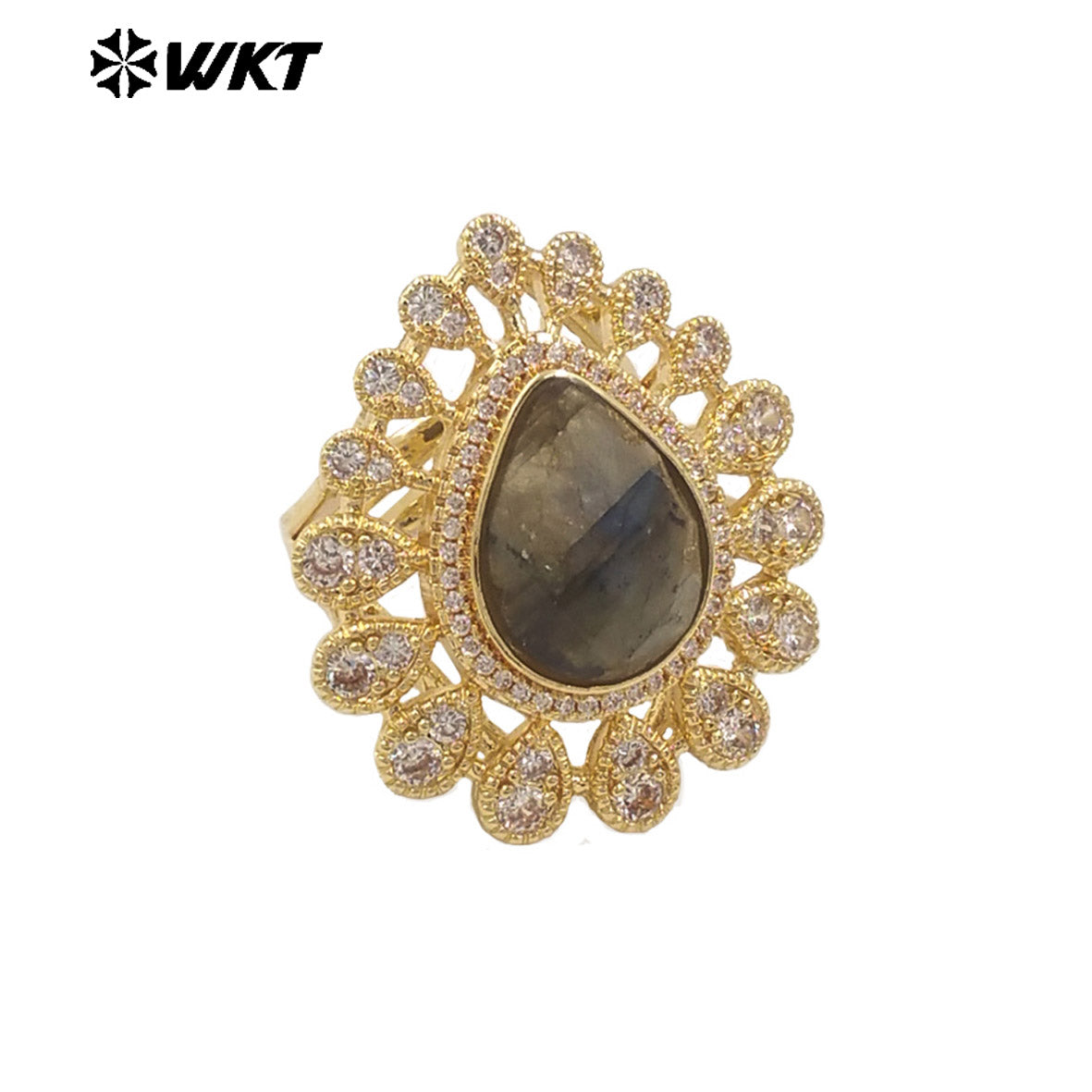 WT-MR029 Wholesale Amazing New European Delicate Micro Pave Cubic Zircon Setting Drop Stone Gold Plated Women Ring