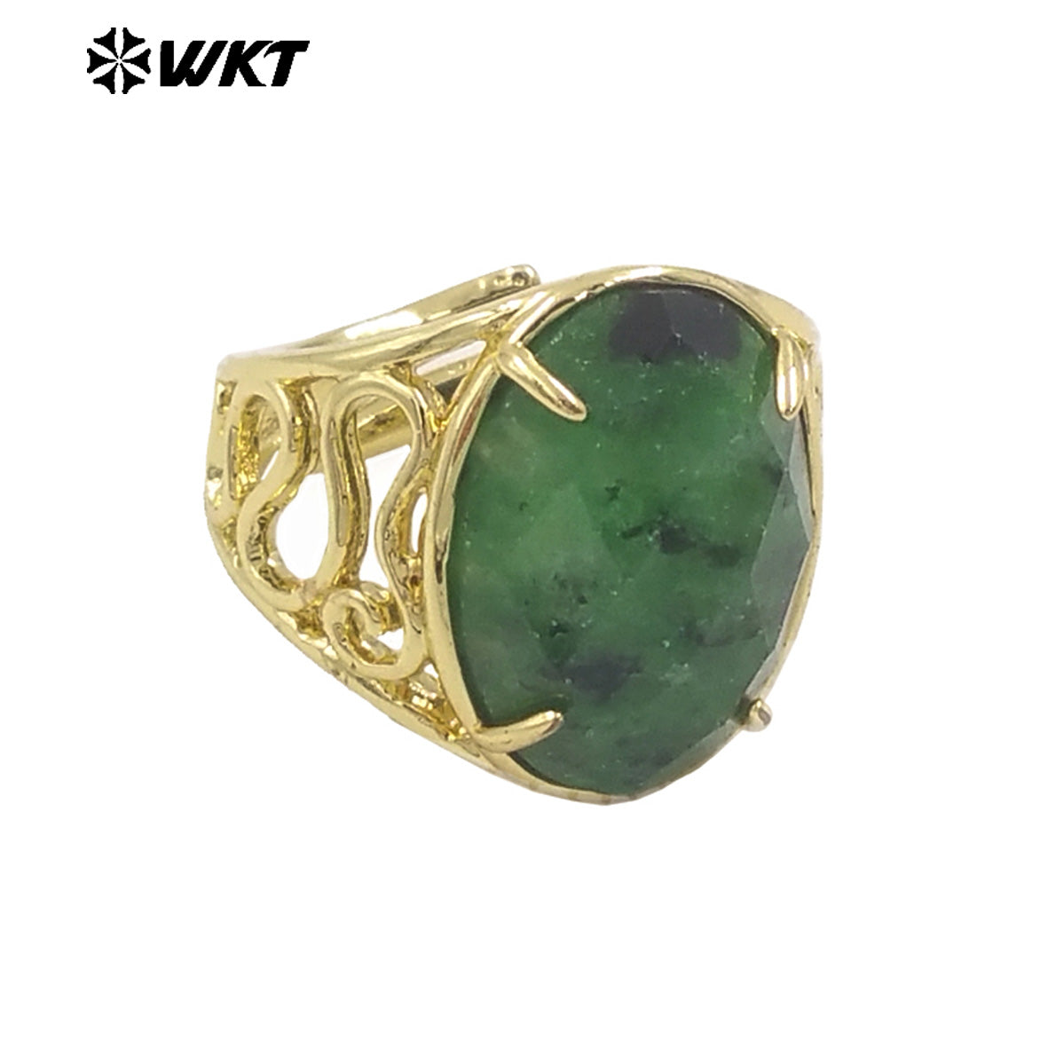 WT-R527 WKT New Design Natural Oval Faceted Gemstone With Clawing Setting Sun Stone Women Cocktail Ring