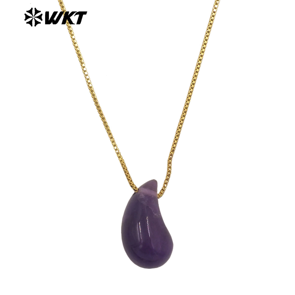 WT-N1483 WKT Wholesale New Design Natural Gemstone Necklace With Gold Color Tiny Chain Waterdrop Shape Female Birthday Jewelry