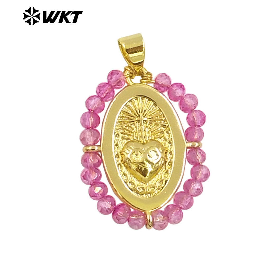 WT-MN993 New Spring Design 2024 Oval Shape Sant Heart Religious Gold Medal Necklace Women Jewelry