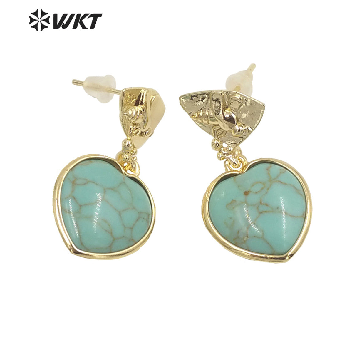 WT-E680 WKT Newest Fashion Small Lovely Heart Earrings Studs Gold Plated Natural Gemstone Women Stone Earrings