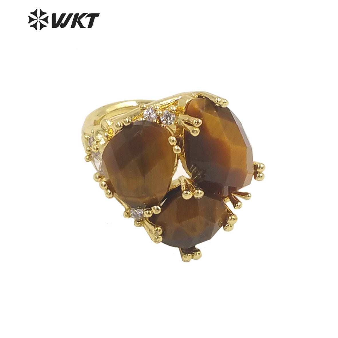 WT-R448 WKT Hot Design Triple Stone Ring for Women Party 18k Real Gold Plated Amethyst Precious Gemstone Ring for Birthday