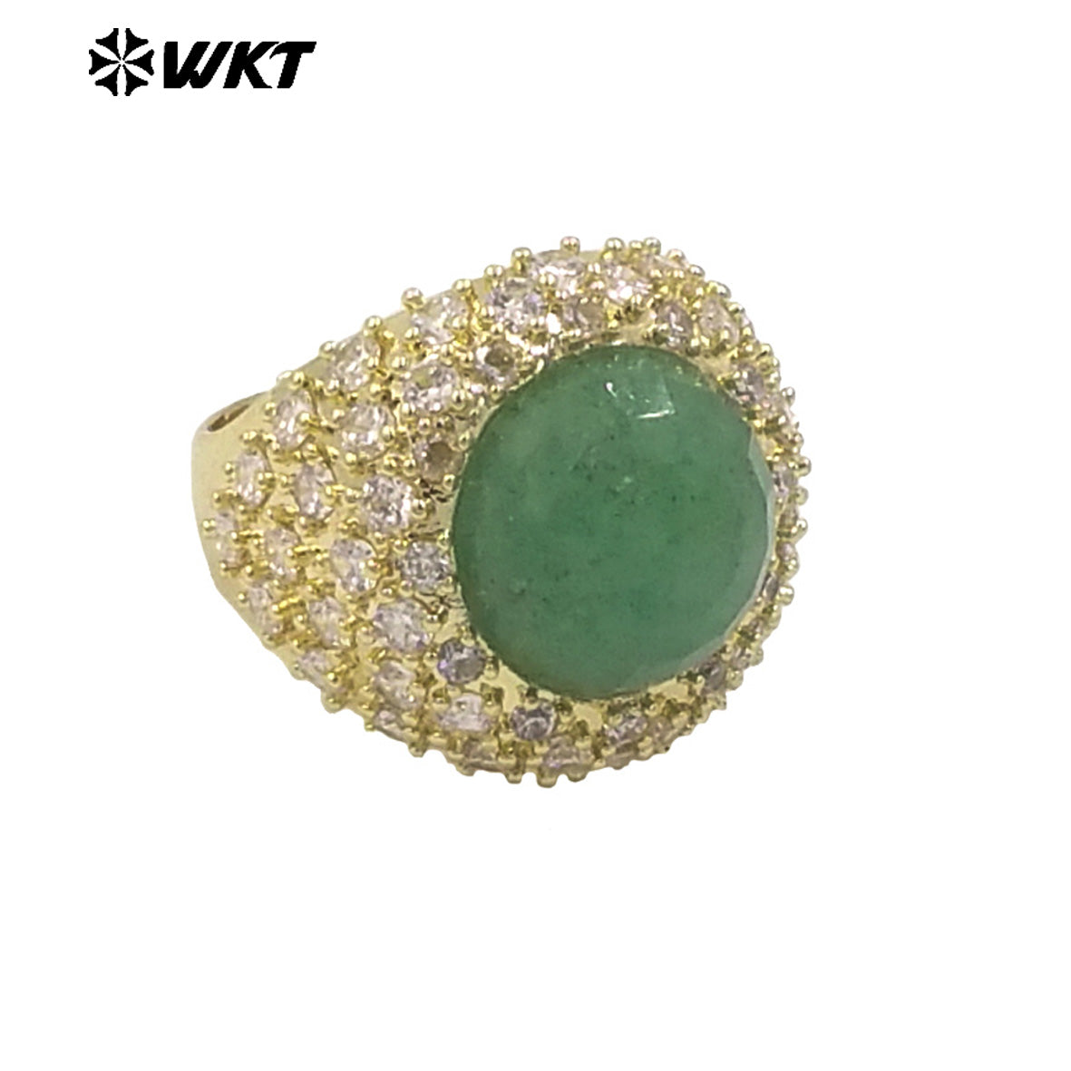 WT-MR027 Bling Series Big Unisex Cocktail Gemstone Setting With 18K Real Gold Plated Round Stone Rings in Open Size