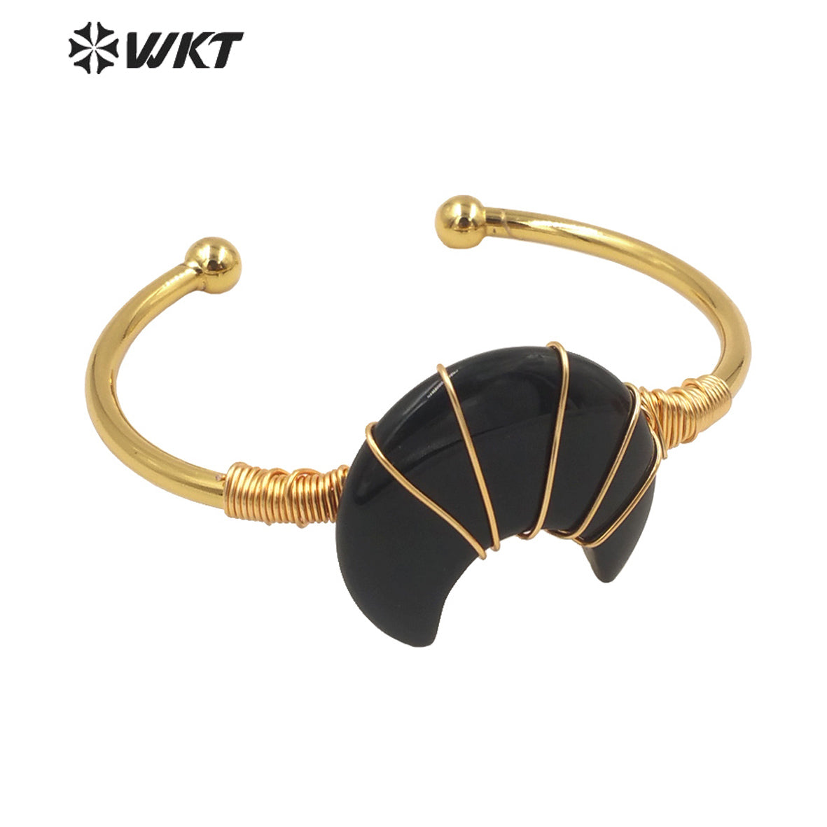 WT-B604 Natural Stone Bangles Delicate Crescent Stone Bangles Opening Adjustable Charming Bamgles Natural Gemstone Bangles