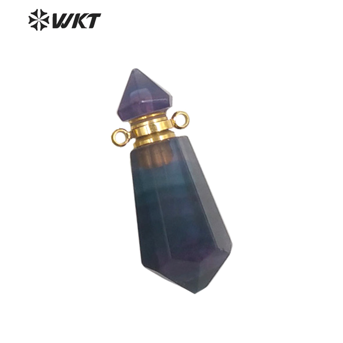 WT-P1638 Amazing Gold Natural Double Point Spirit Quartz Perfume Bottle Stone Pendant High Quality Jewelry Bottle Pendants