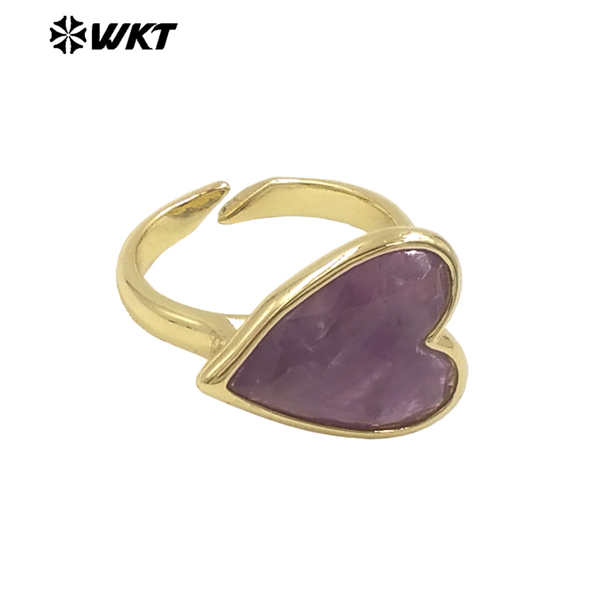 WT-R559 New Romantic 18K Gold Plated Heart Shape Natural Gemstone Adjustable Couple Ring for Girlfriend As Valentine's Day Gift