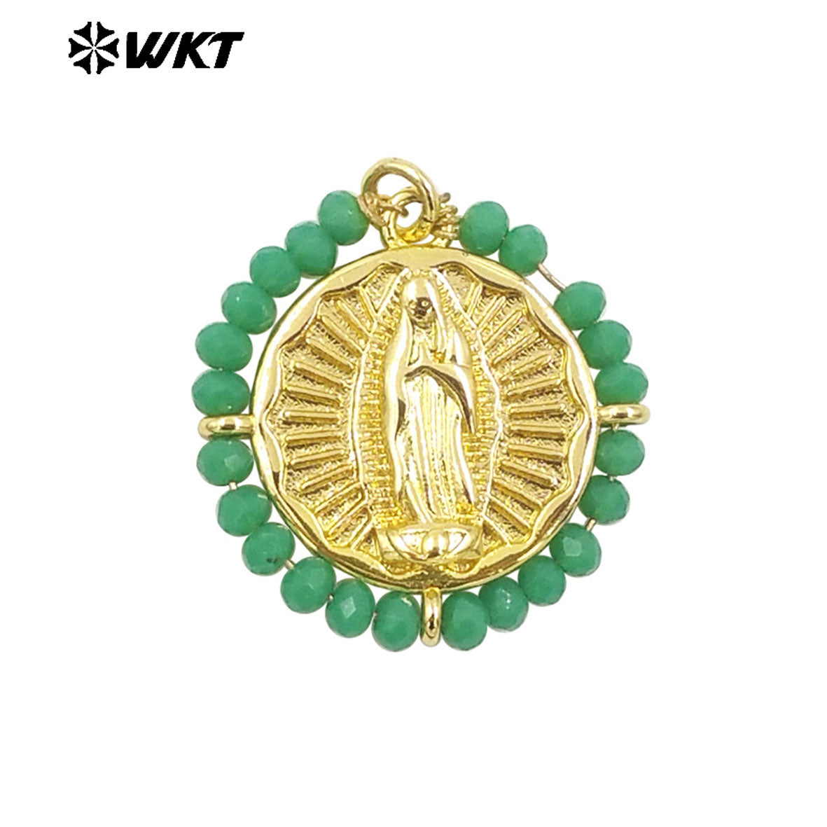 WT-MN986 Amazing New Hand Made Design Wire Wrapped Beads Decorate Big Round Religious Virgin of Guadalupe Necklace