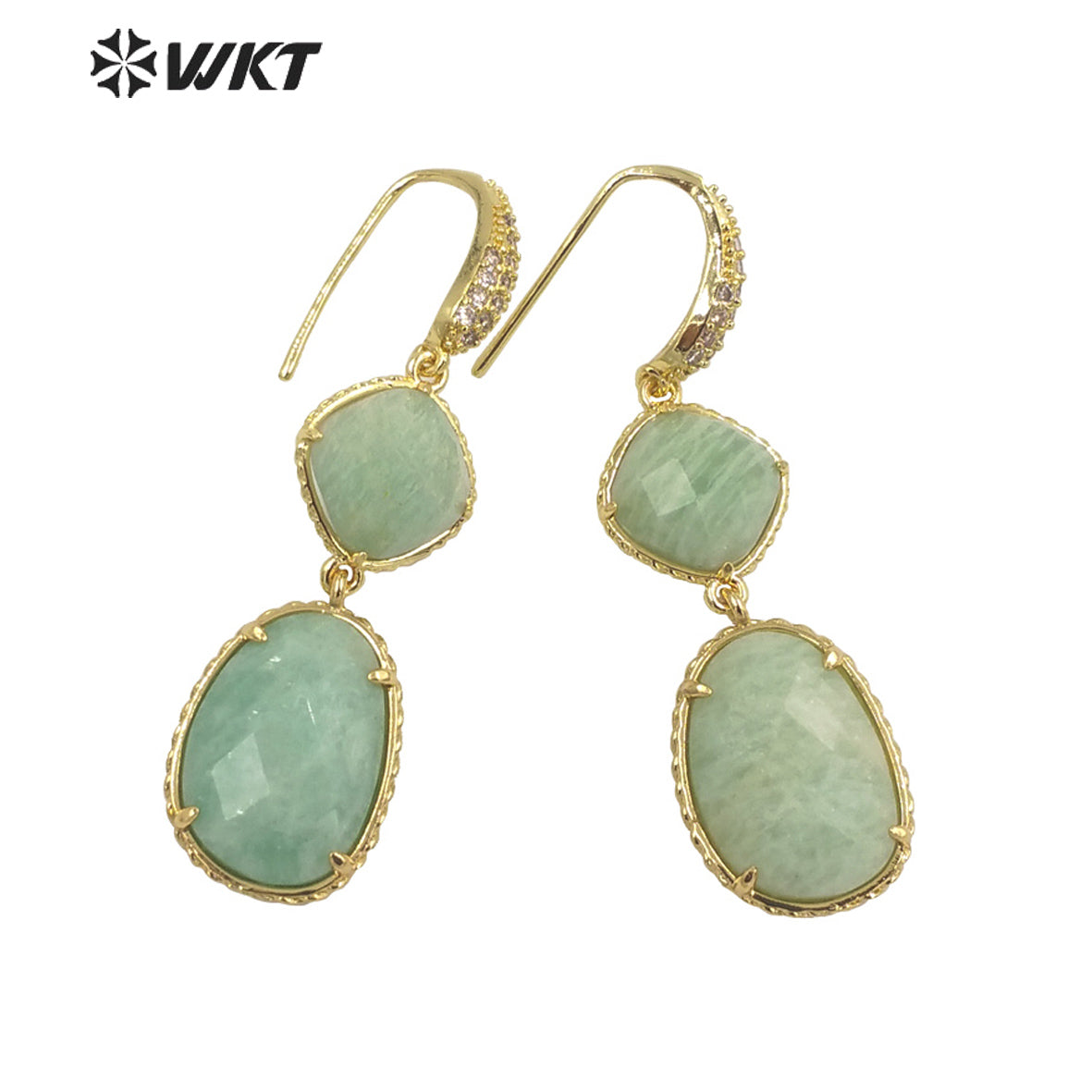 WT-E687 Wholesale Fashion Natural Amazonist Stone Earrings Women Amethyst Double Stone Prong Setting Gorgeous Earrings