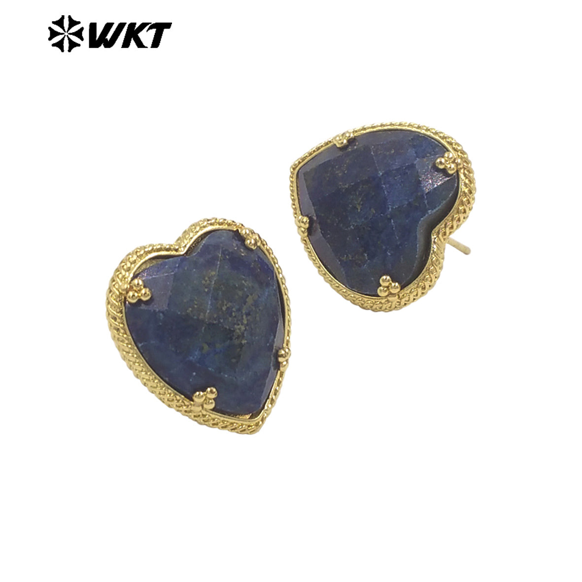 WT-E787 Newest Romantic Design Natural Gemstones Heart Studs Shape Amazonite Stone Gold Plated Women Lovely Jewelry Earrings