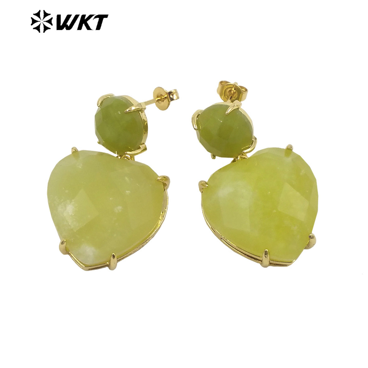 WT-E719 First Choice Hot Natural Gemstone Carved Heart Earrings for Lovers 18k Gold Plated Lapis Amethyst Stone Anniversary Stud
