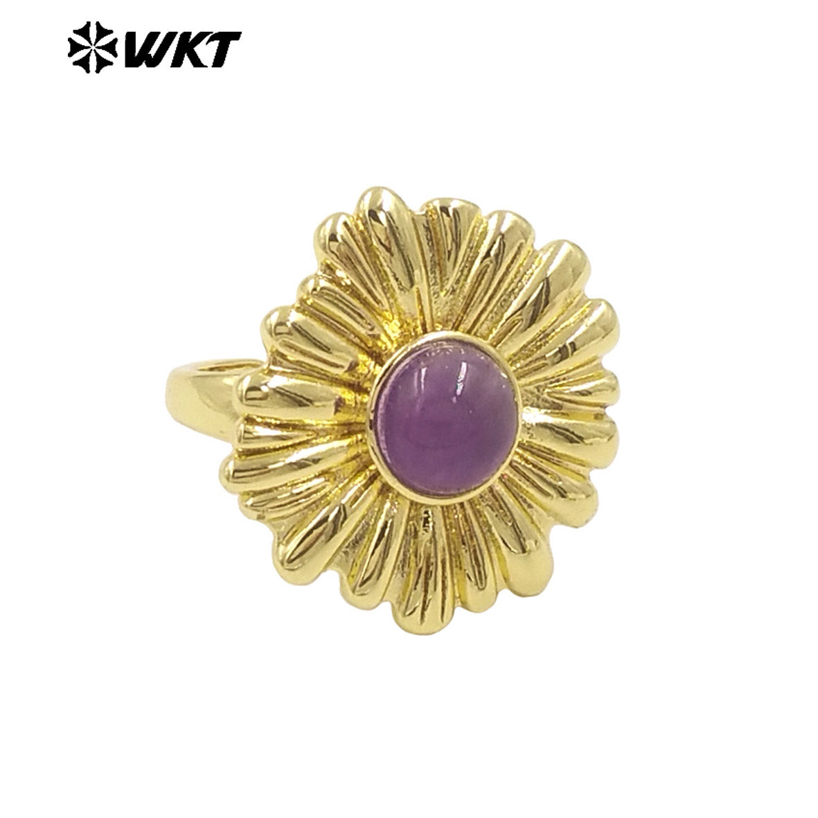 WT-R532 Newest Design Romantic Delicate 18K Real Gold Plated Metal With Natural Round Stone Setting Women Party Rings