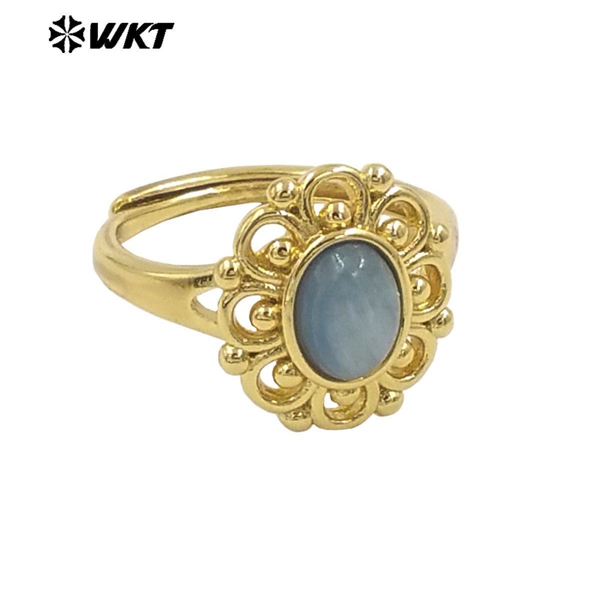 WT-R537 Wholesale Fashion 18K Real Gold Plated Round Hollow Flower Shape Design Natural Stone Ring for Women