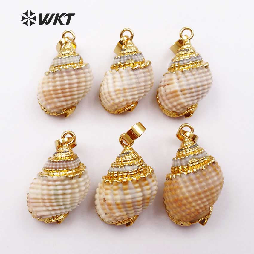 WT-JP034 Fashion Charming Newest Tiny Gold Dipped Sea Shell Pendant 18k Fashionable Beautiful Tiny Trumpet Shell Pendants