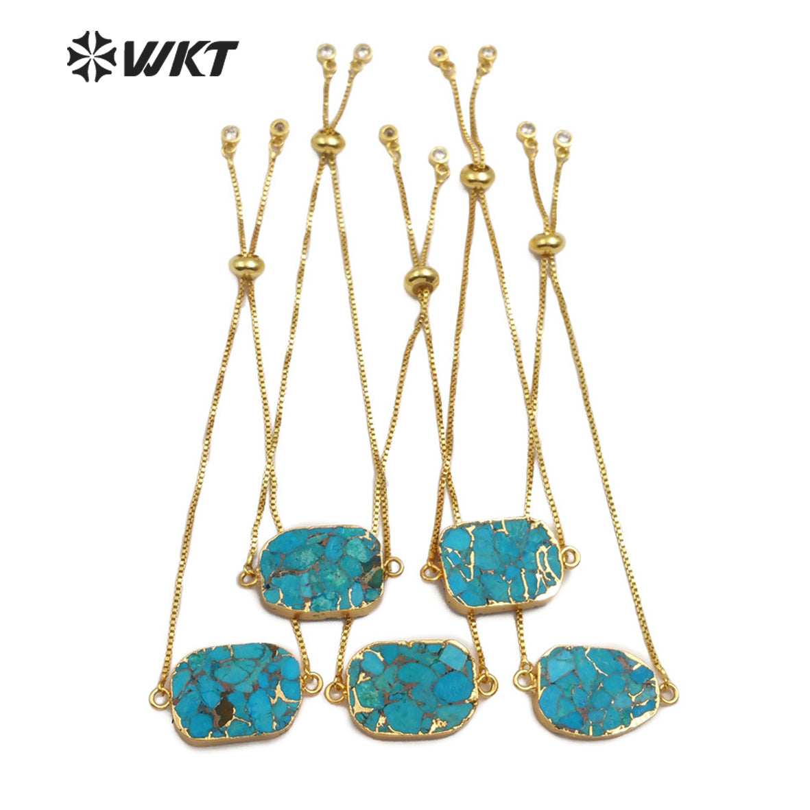 WT-B472 Natural Blue Vein Turquoises Bracelet Rectangle Shape Stones Women Bracelet Jewelry Adjustable Bracelet